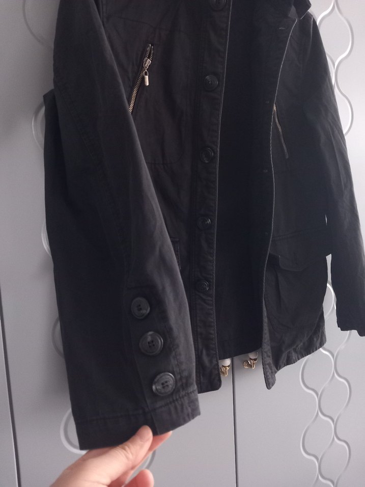Düğmeli Siyah keten Ceket - Görsel 4