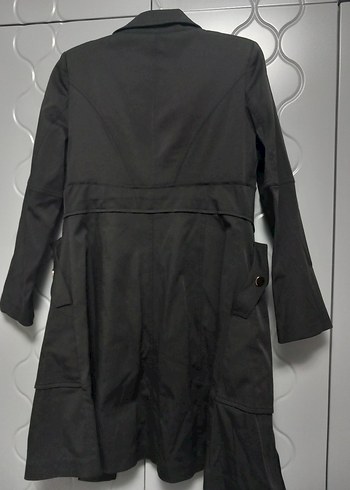 Düğmeli Siyah Uzun Kadın Trençkot - Görsel 4