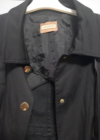 Düğmeli Siyah Uzun Kadın Trençkot - Görsel 3