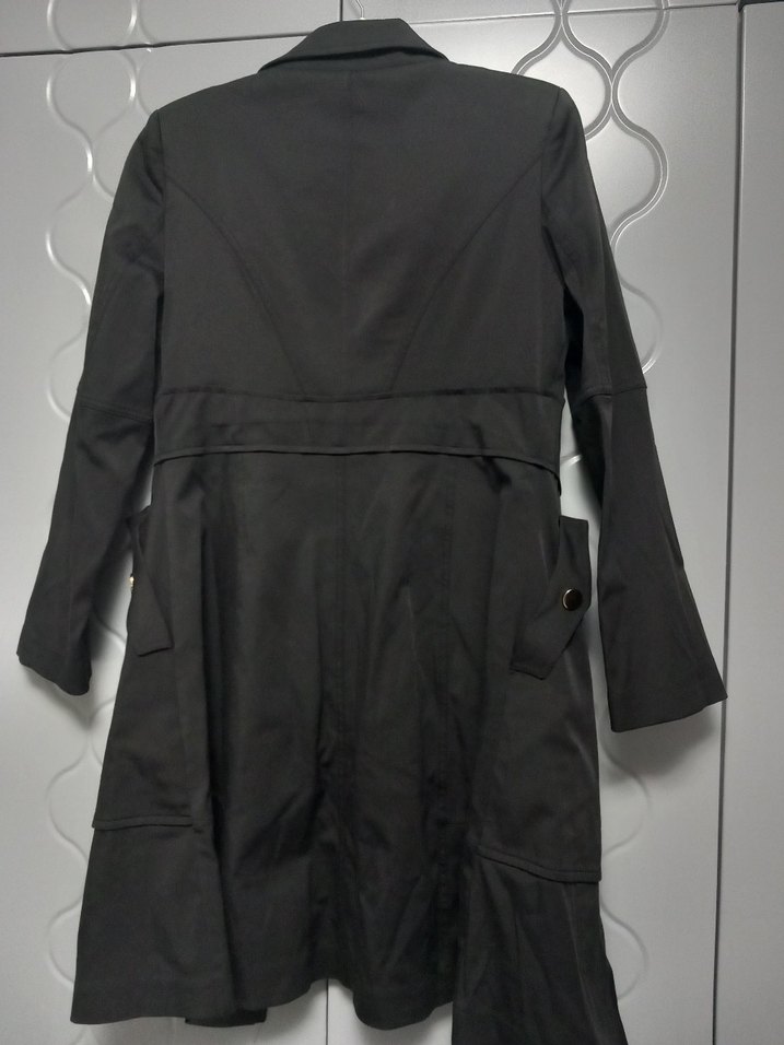 Düğmeli Siyah Uzun Kadın Trençkot - Görsel 4