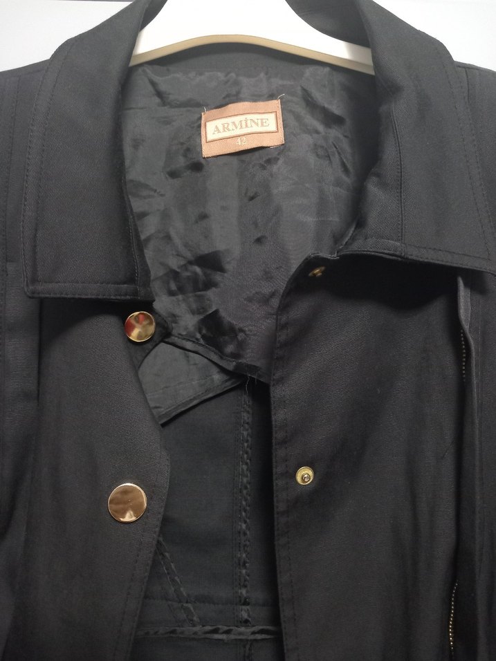 Düğmeli Siyah Uzun Kadın Trençkot - Görsel 3