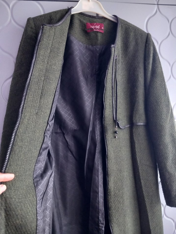 Kadın Uzun Fermuarlı Haki Kaban - Görsel 4