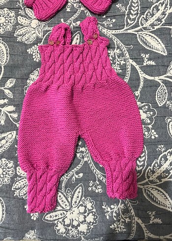 6 Ay Beden Pembe Örgü Bebek Kız Tulum Takımı