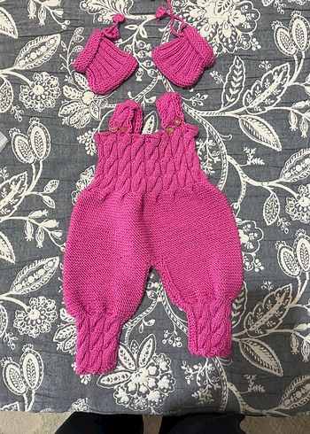 Pembe Örgü Bebek Kız Tulum Takımı