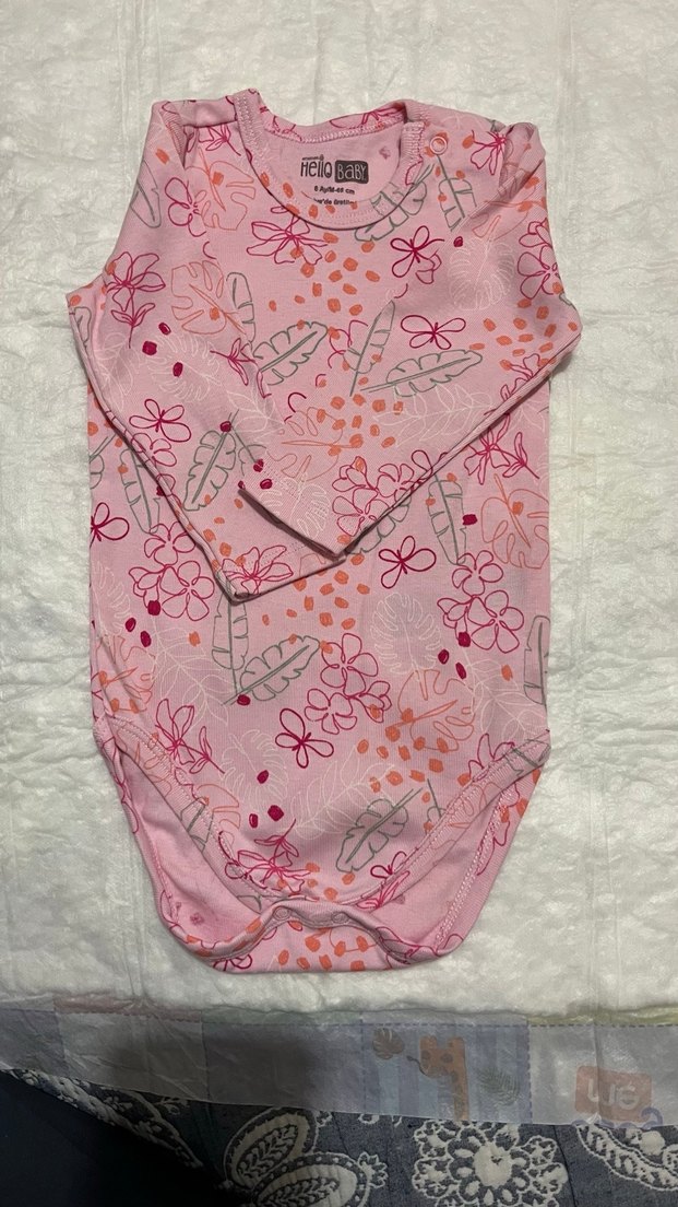 Uzun Kollu Pembe Desenli Bebek Body - Görsel 3