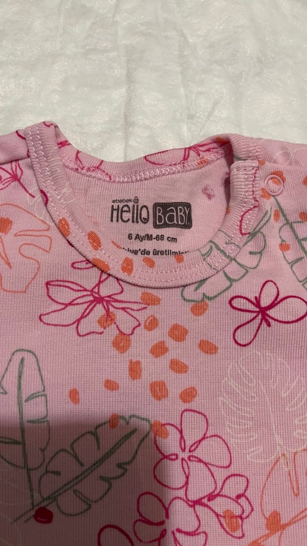 Uzun Kollu Pembe Desenli Bebek Body - Görsel 4