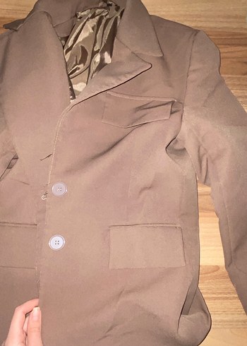 34 Beden Bej Düğmeli Kadın Blazer Ceket
