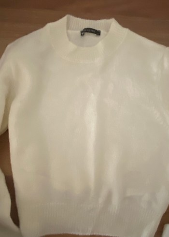 Beyaz Kadın Sweatshirt, Yuvarlak Yaka, Uzun Kollu