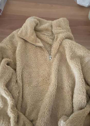 Bej Peluş Yarım Fermuarlı Kadın Ceket