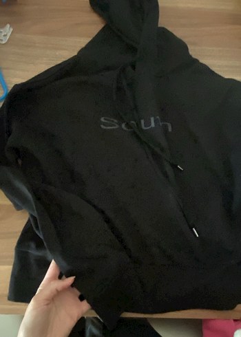 s Beden Siyah Kapüşonlu Süet Sweatshirt