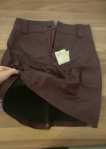 Trendyol & Milla Bordo Deri Kemerli Mini Etek