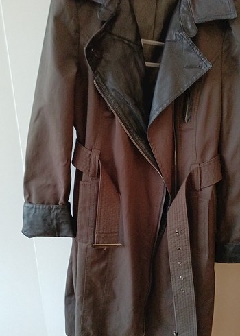 Bej Deri Fermuarlı Midi Kadın Trençkot - Görsel 2