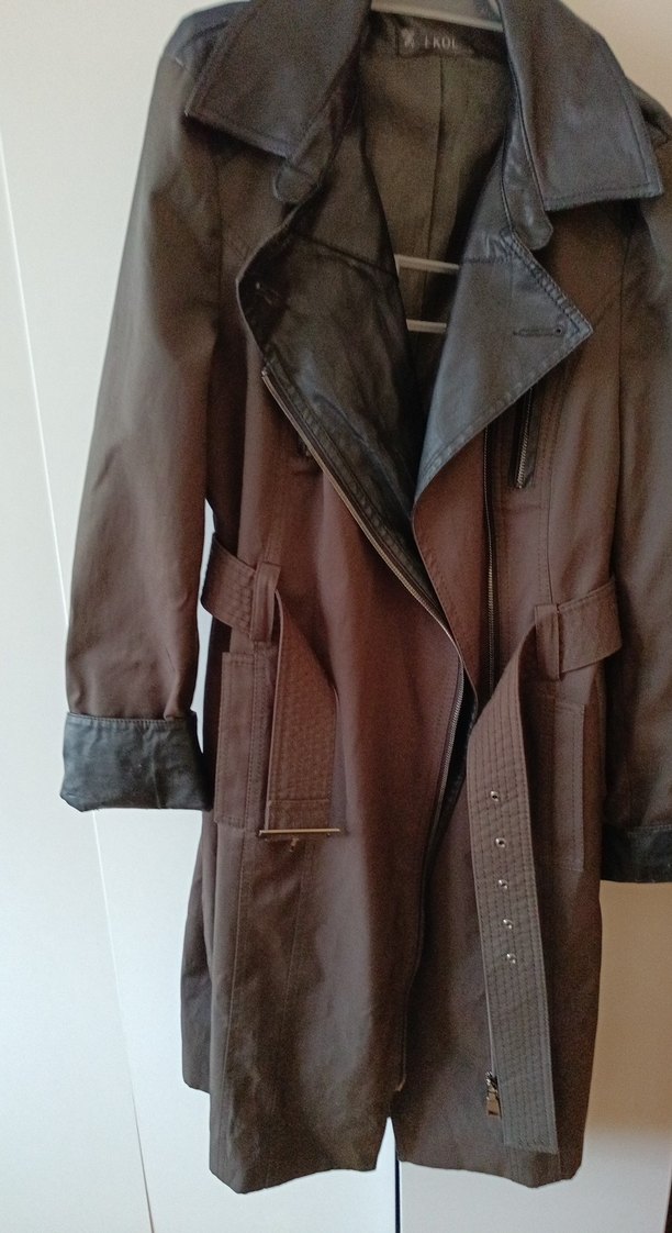 Bej Deri Fermuarlı Midi Kadın Trençkot - Görsel 2