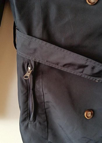 Kadın lacivert Midi Trençkot Kemerli - Görsel 6