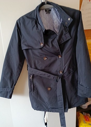 Kadın lacivert Midi Trençkot Kemerli - Görsel 4