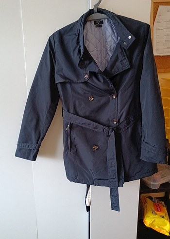 Kadın lacivert Midi Trençkot Kemerli - Görsel 7