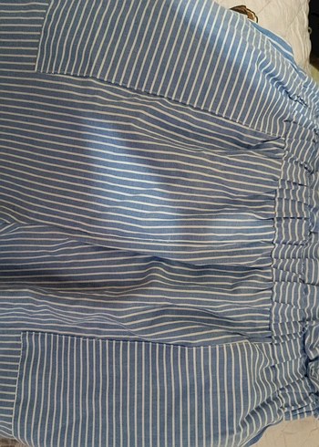 Mavi Çizgili Kadın Pamuk Pantolon - Görsel 2