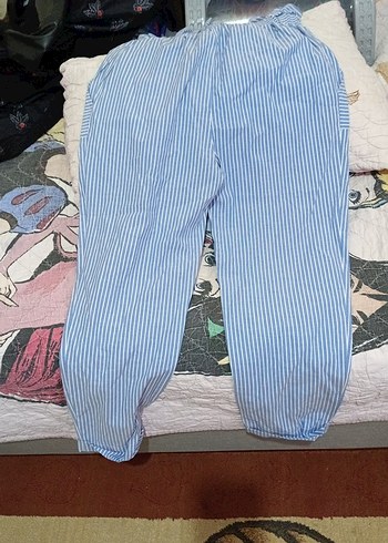 Mavi Çizgili Kadın Pamuk Pantolon - Görsel 4