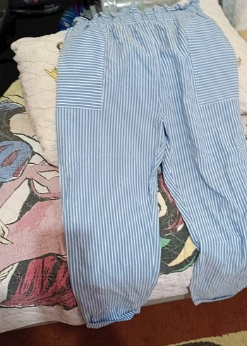 Mavi Çizgili Kadın Pamuk Pantolon - Görsel 3