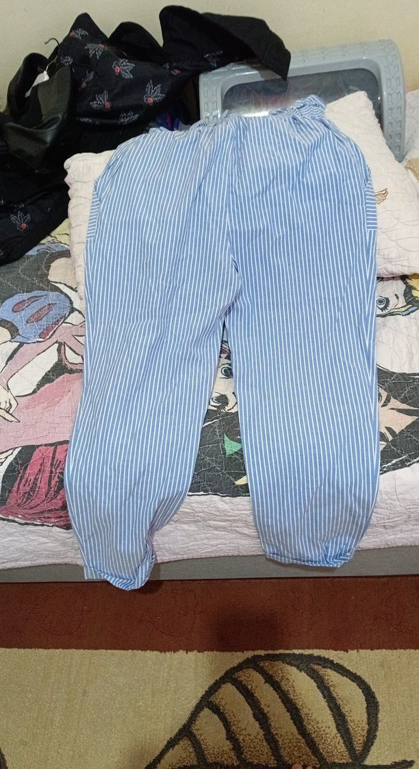 Mavi Çizgili Kadın Pamuk Pantolon - Görsel 4