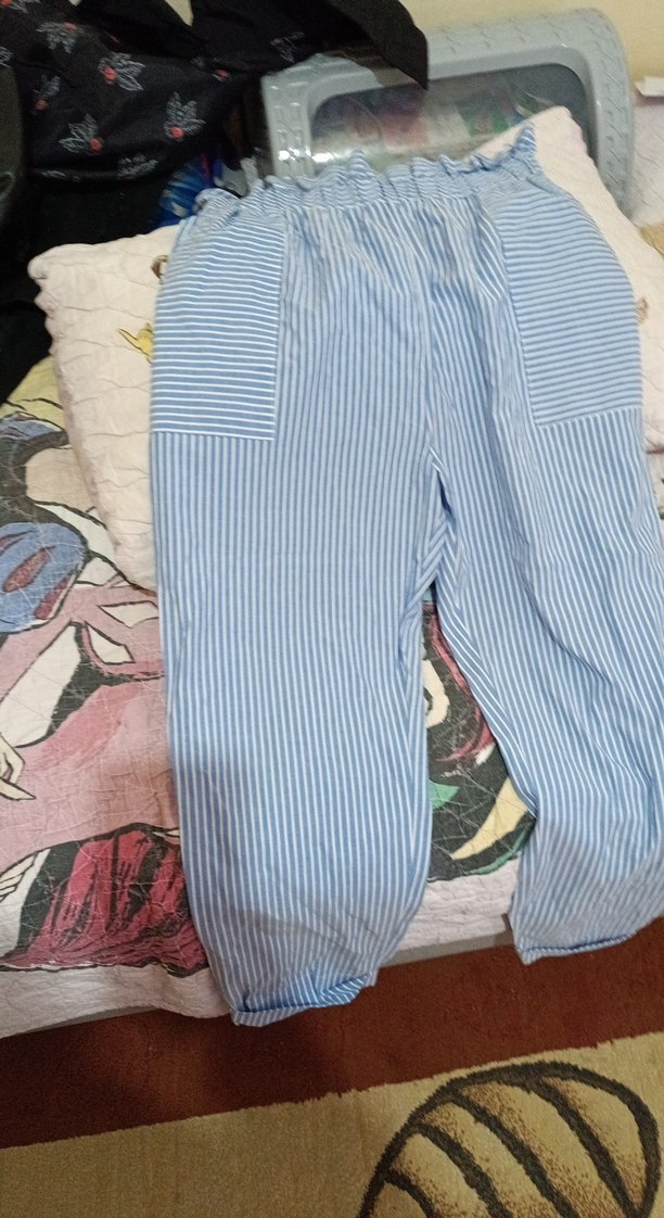 Mavi Çizgili Kadın Pamuk Pantolon - Görsel 3