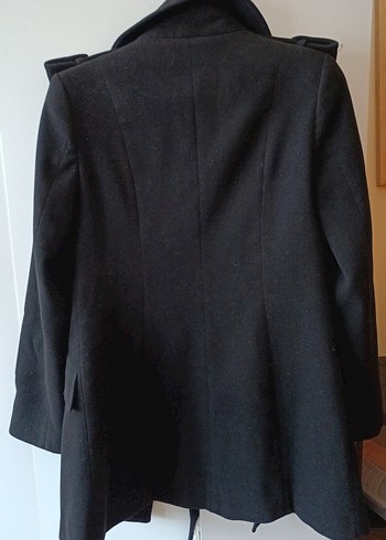 Çift Düğmeli Siyah Kadın Kaban - Görsel 6