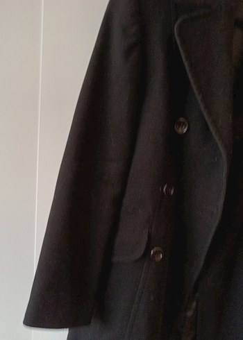 Çift Düğmeli Siyah Kadın Kaban - Görsel 2