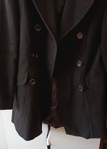 Çift Düğmeli Siyah Kadın Kaban - Görsel 3