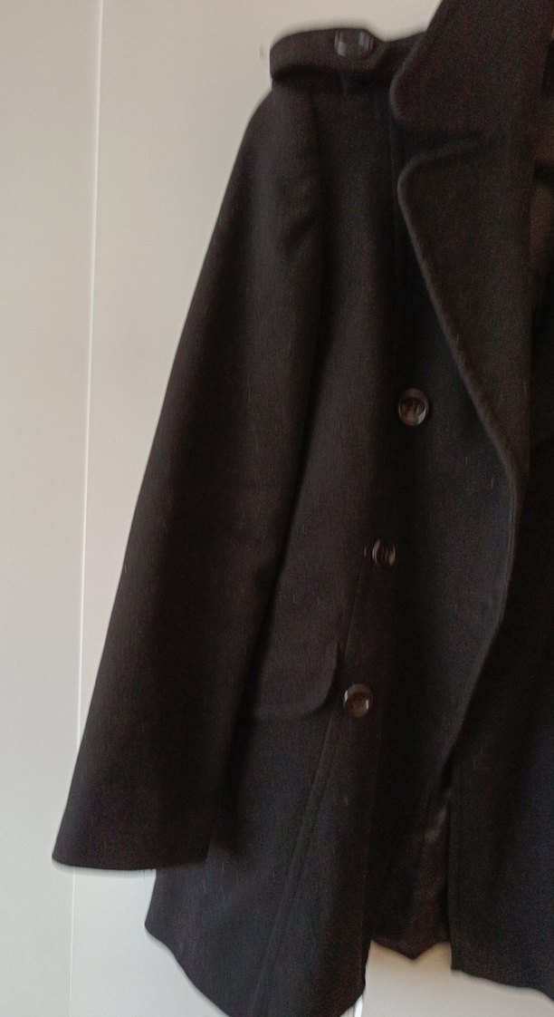 Çift Düğmeli Siyah Kadın Kaban - Görsel 2