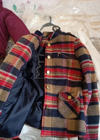 Düğmeli Çok Renkli Midi Yün Kadın Kaban - Görsel 2