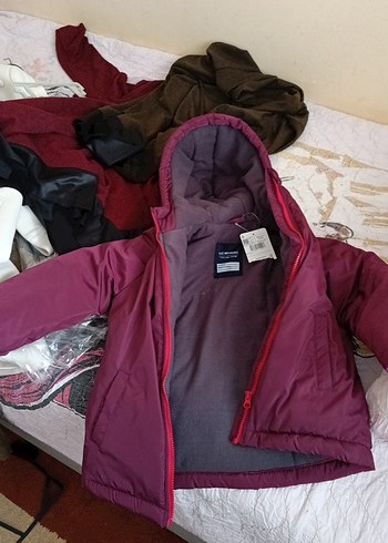 Bordo Kapüşonlu Kadın Çocuk Kışlık Mont beden 7 yaş - Görsel 4