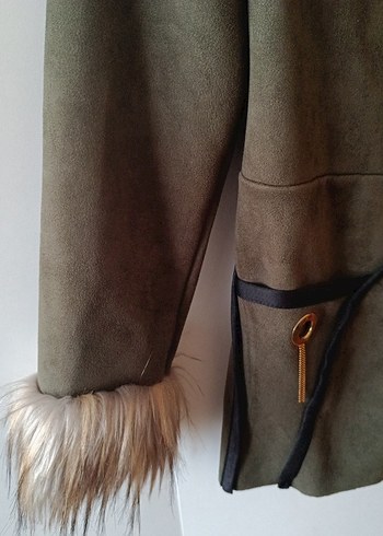 Kürk Detaylı yesil Süet Kadın Ceket - Görsel 4