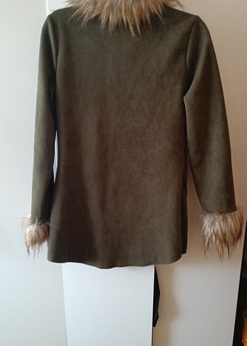 Kürk Detaylı yesil Süet Kadın Ceket - Görsel 6