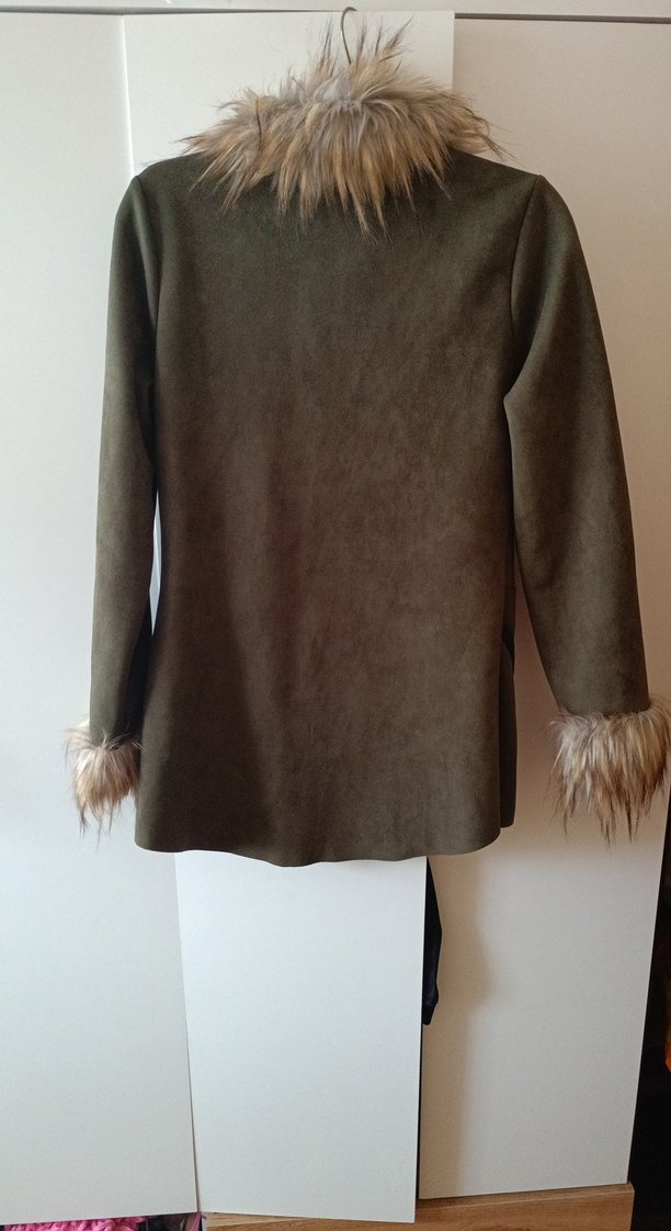 Kürk Detaylı yesil Süet Kadın Ceket - Görsel 5