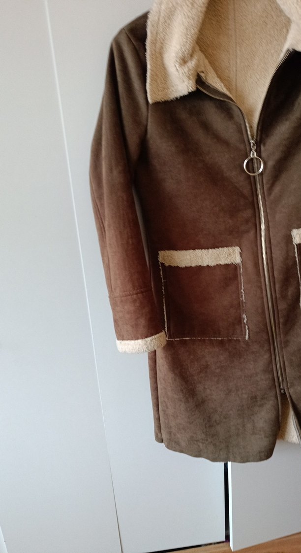 Kahverengi Süet Kadın Midi Ceket - Görsel 4