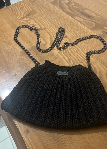 Siyah Örgü Kadın Çanta Zincir Askılı - Görsel 2