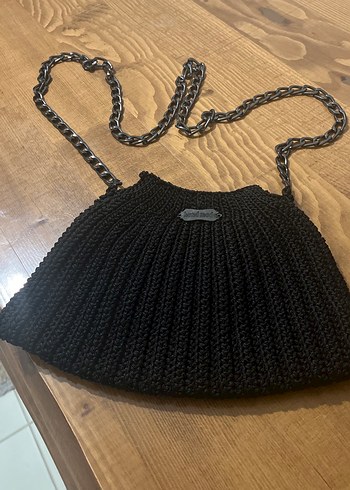 Siyah Örgü Kadın Çanta Zincir Askılı - Görsel 3