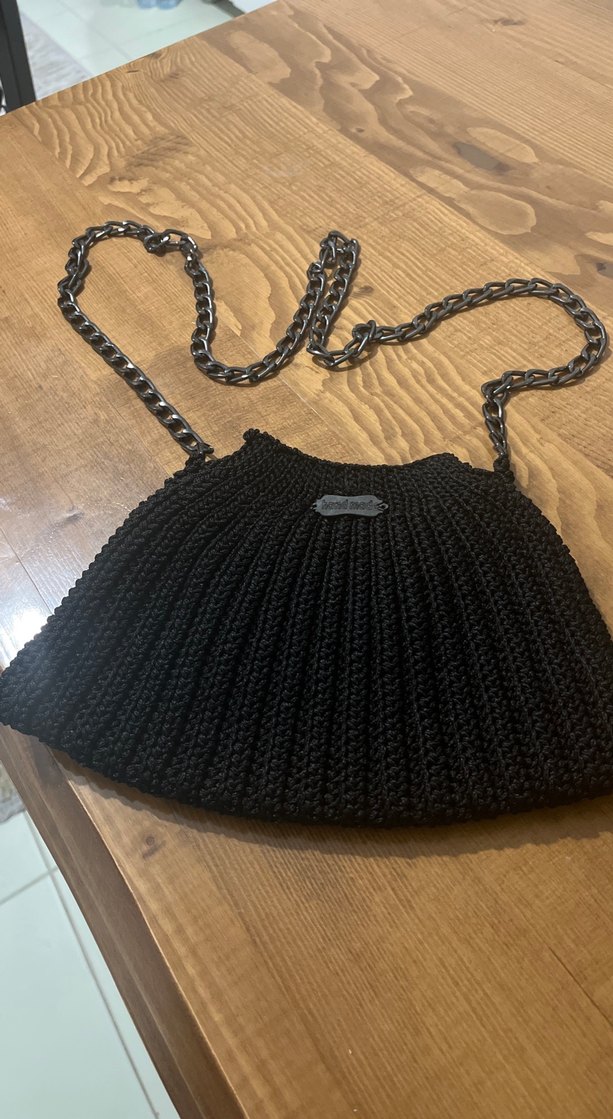 Siyah Örgü Kadın Çanta Zincir Askılı - Görsel 3