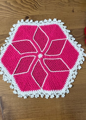 Altıgen Motifli Pembe Beyaz Örgü Supla - Görsel 2