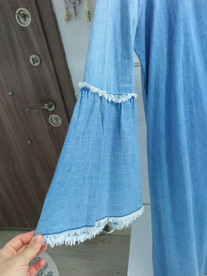 Kadın Mavi Denim Uzun Kollu Elbise - Görsel 2