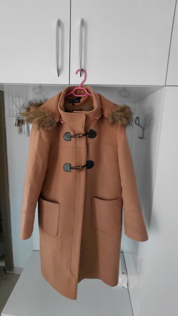 Kürklü Bej Midi Kadın Kaban - Görsel 2