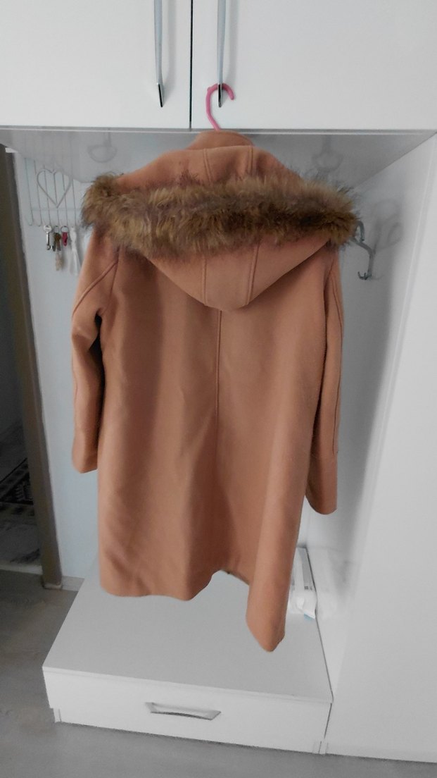 Kürklü Bej Midi Kadın Kaban - Görsel 3