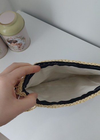 Örgü Siyah-Bej Çizgili Bohem Kadın Portföy Çanta - Görsel 3