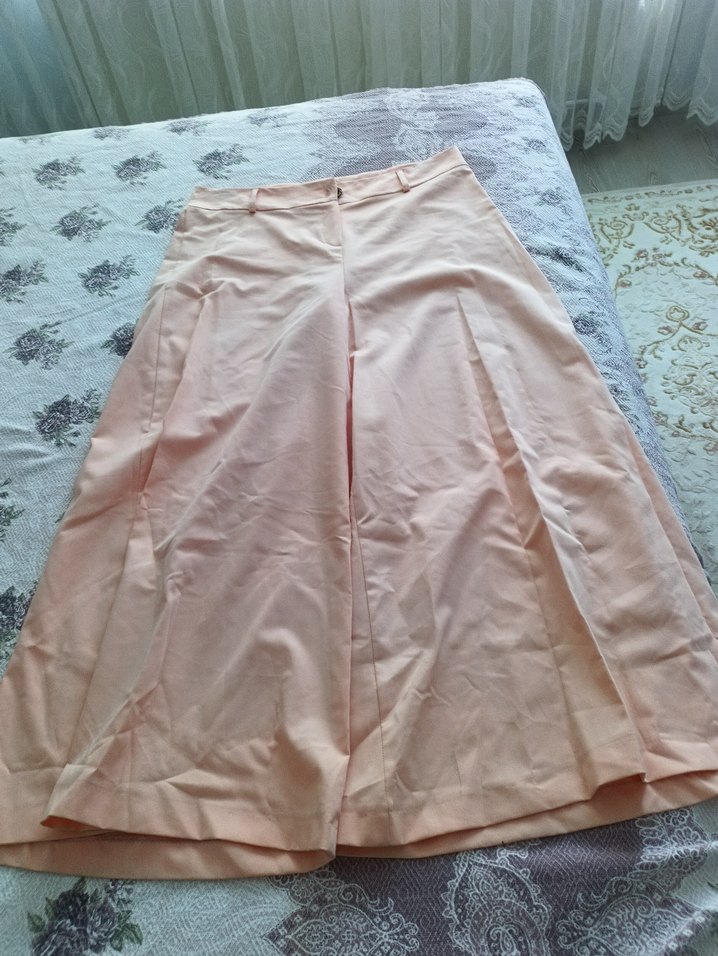 Bej Kadın Pilili Salaş Kumaş Pantolon - Görsel 2