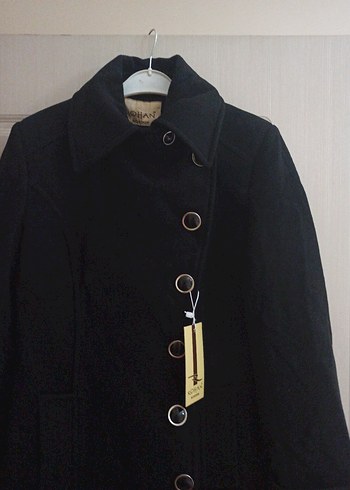 Düğmeli Siyah Kadın Kaban - Görsel 2