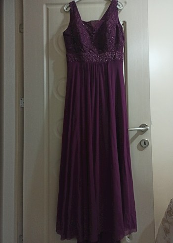 Mor Drapeli Uzun Abiye Elbise - Görsel 4