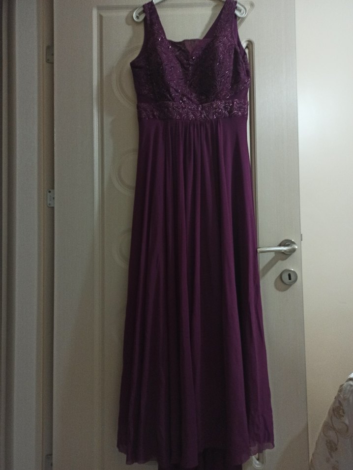 Mor Drapeli Uzun Abiye Elbise - Görsel 4