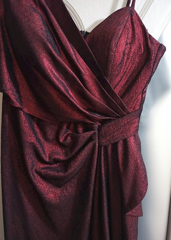 Bordo Drapeli Uzun Abiye Elbise - Görsel 3