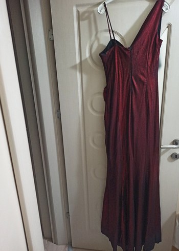 Bordo Drapeli Uzun Abiye Elbise - Görsel 6