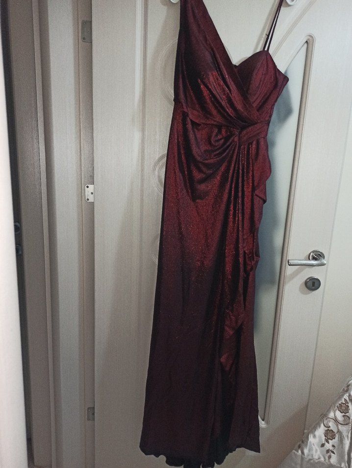 Bordo Drapeli Uzun Abiye Elbise - Görsel 2